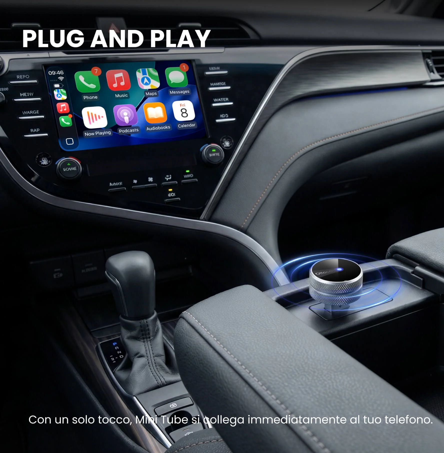 OTTOCAST®Mini Tube – Adattatore Wireless CarPlay e Android Auto - Image 6
