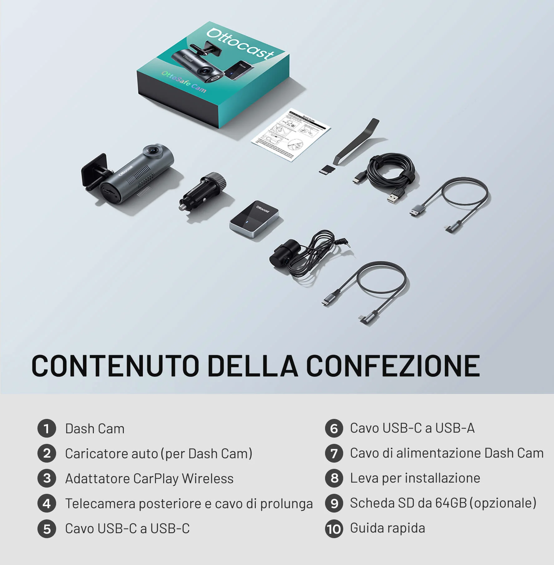 OttoSafe Cam 2 in 1 Dash Cam per Auto con CarPlay Wireless - Image 11