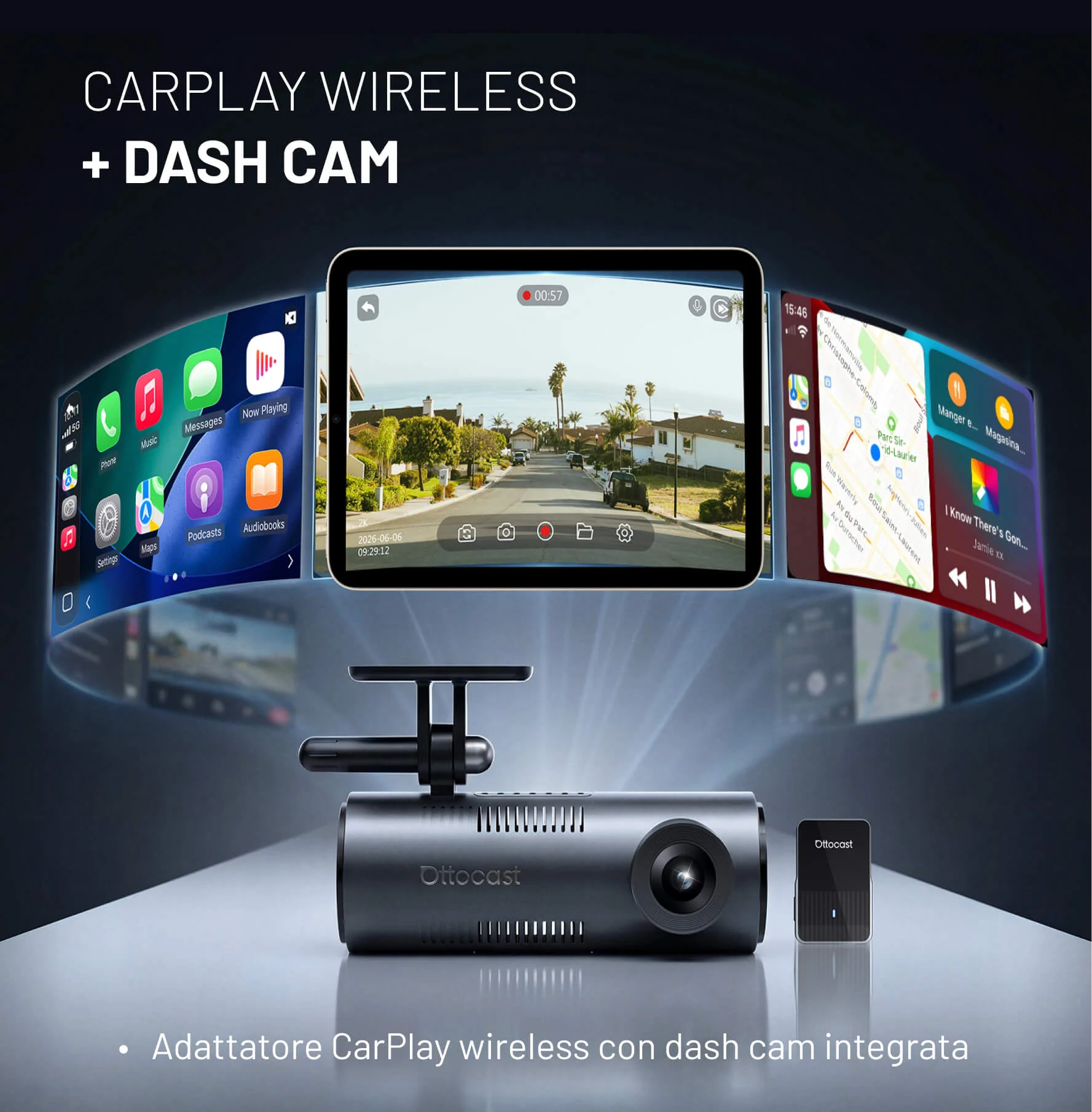 OttoSafe Cam 2 in 1 Dash Cam per Auto con CarPlay Wireless - Image 4